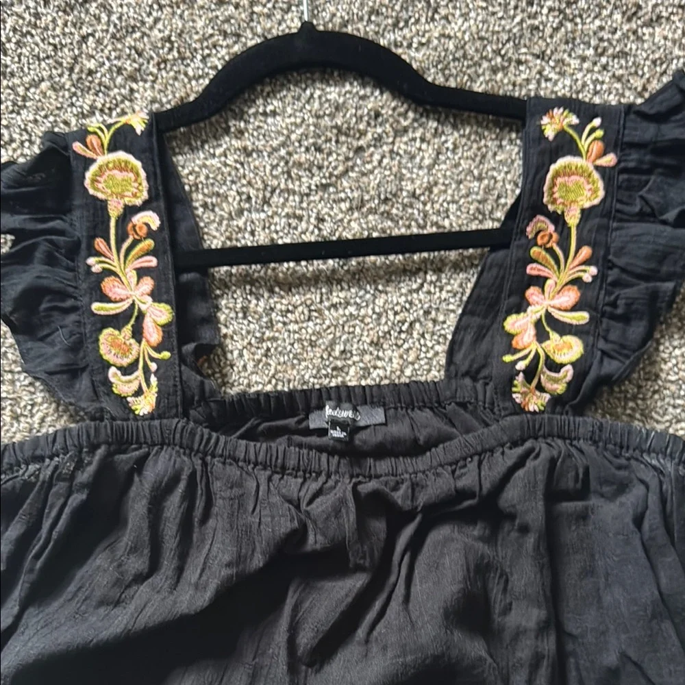 Madewell Black Tank Top with Floral Embroidered Straps - Picture 3 of 3
